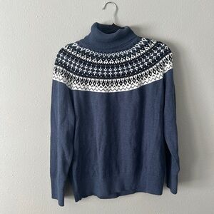 L.L. Bean Blue and White Turtleneck Sweater